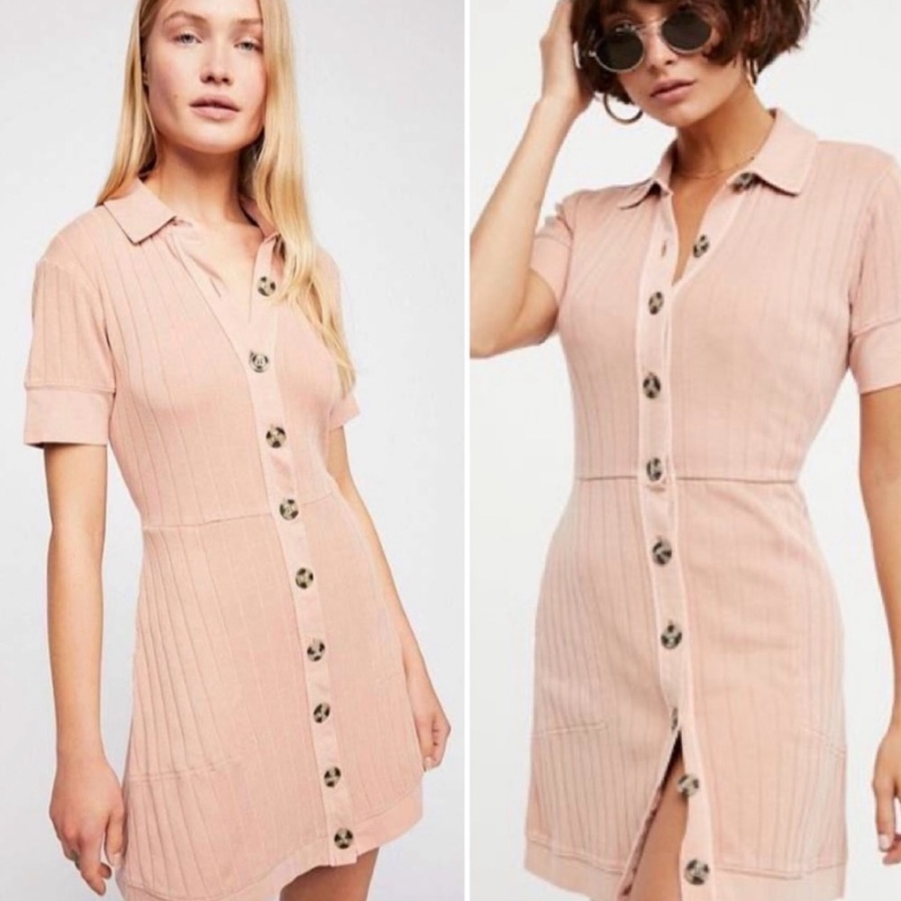 Free People New Afternoon Button Down Ribbed Dress